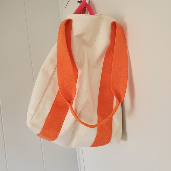 Victoria's Secret Cotton Canvas Tote Weekender Beige Cream Pink Orange - Picture 6 of 10